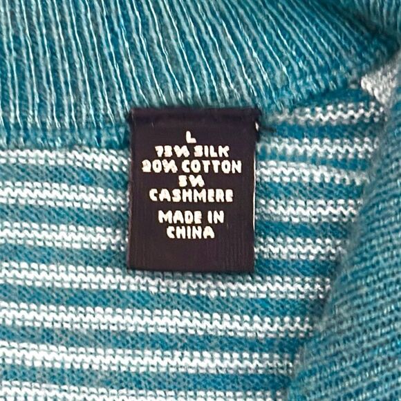 Saks Fifth Avenue Blue Striped Sweater Quarter Zip Silk Cotton Men’s L - Picture 8 of 9